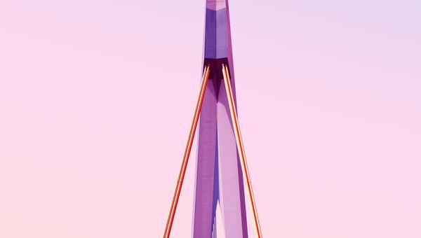 Moderne Brücke vor rosa Himmel